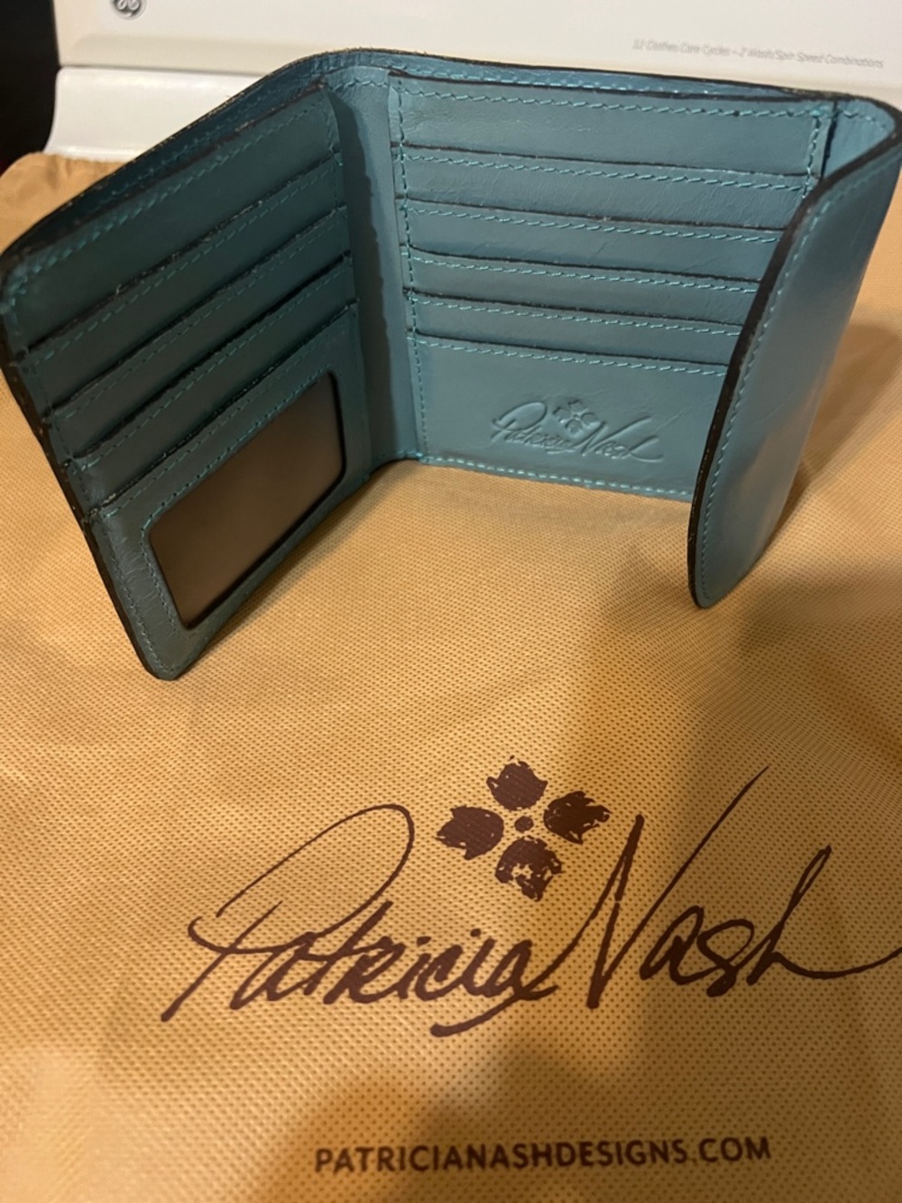 Patricia Nash Teal Leather Card wallet, trifold